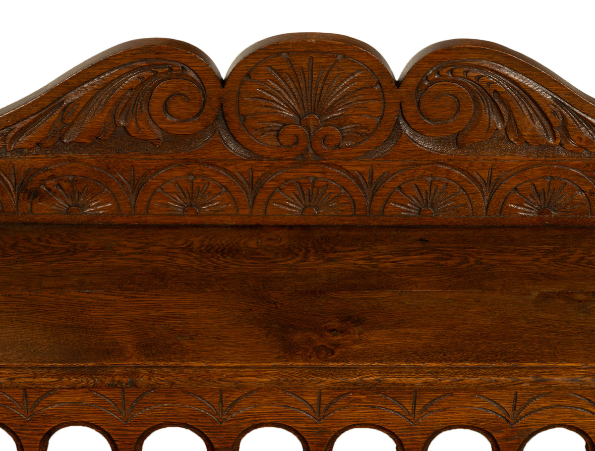 Antique English 19th Century Victorian Carved Oak Hall Window Seat Bench 1890