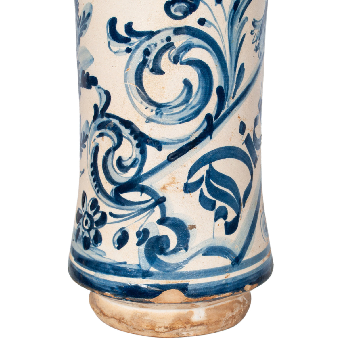 Pair Antique 17th Century Spanish Blue & White Pottery Albarelli Apothecary Jars 1680