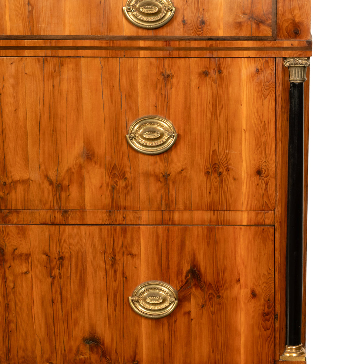 Antique Austrian Biedermeier Walnut Ebony Gilt Bronze Chest Drawers Commode 1820