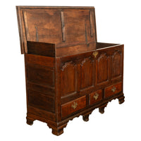 Antique Early Georgian Large 4 Panel 3 Drawer Hinged Top Mule Chest Coffer 1740