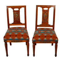 Pair Antique French Restauration His & Hers Greco-Roman Chairs Pendleton Fabric