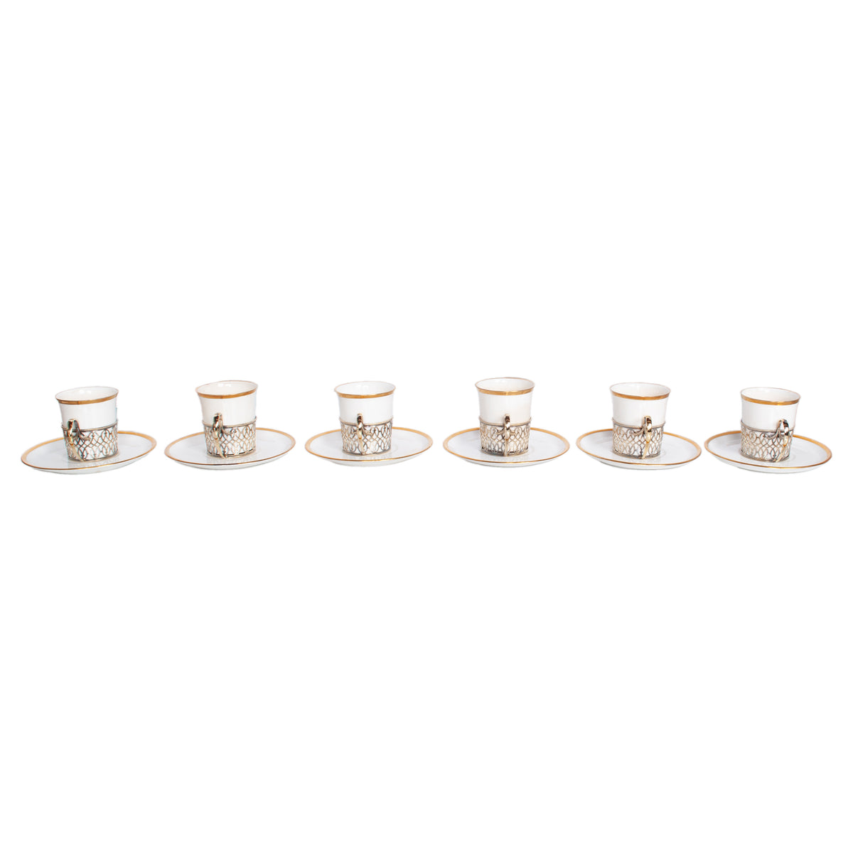 Antique Set of 6 Shelley China Demitasse Cups Saucers Sterling Silver Mappin Webb Birmingham 1919