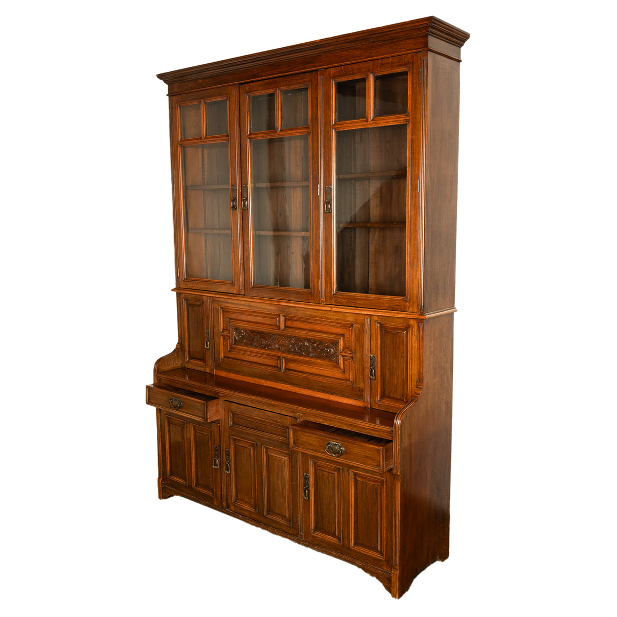 Antique Victorian Art Nouveau Carved Oak Secretary Bookcase Bibliotheque 1890