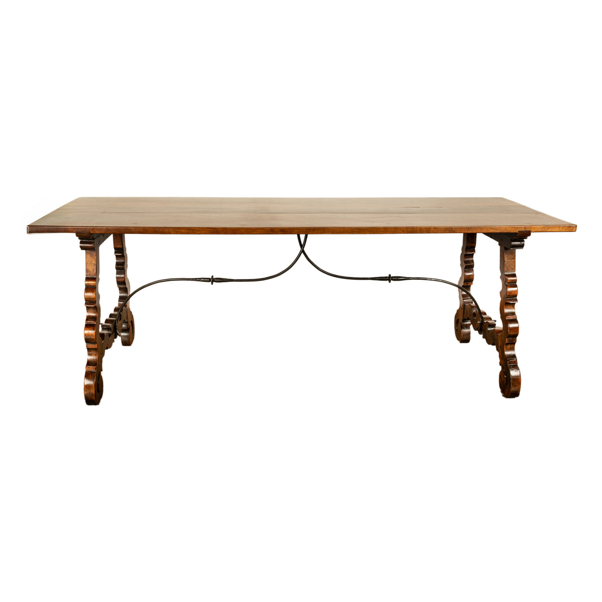 Antique 18th Century Spanish Walnut & Iron Dining Refectory Trestle Table 1780