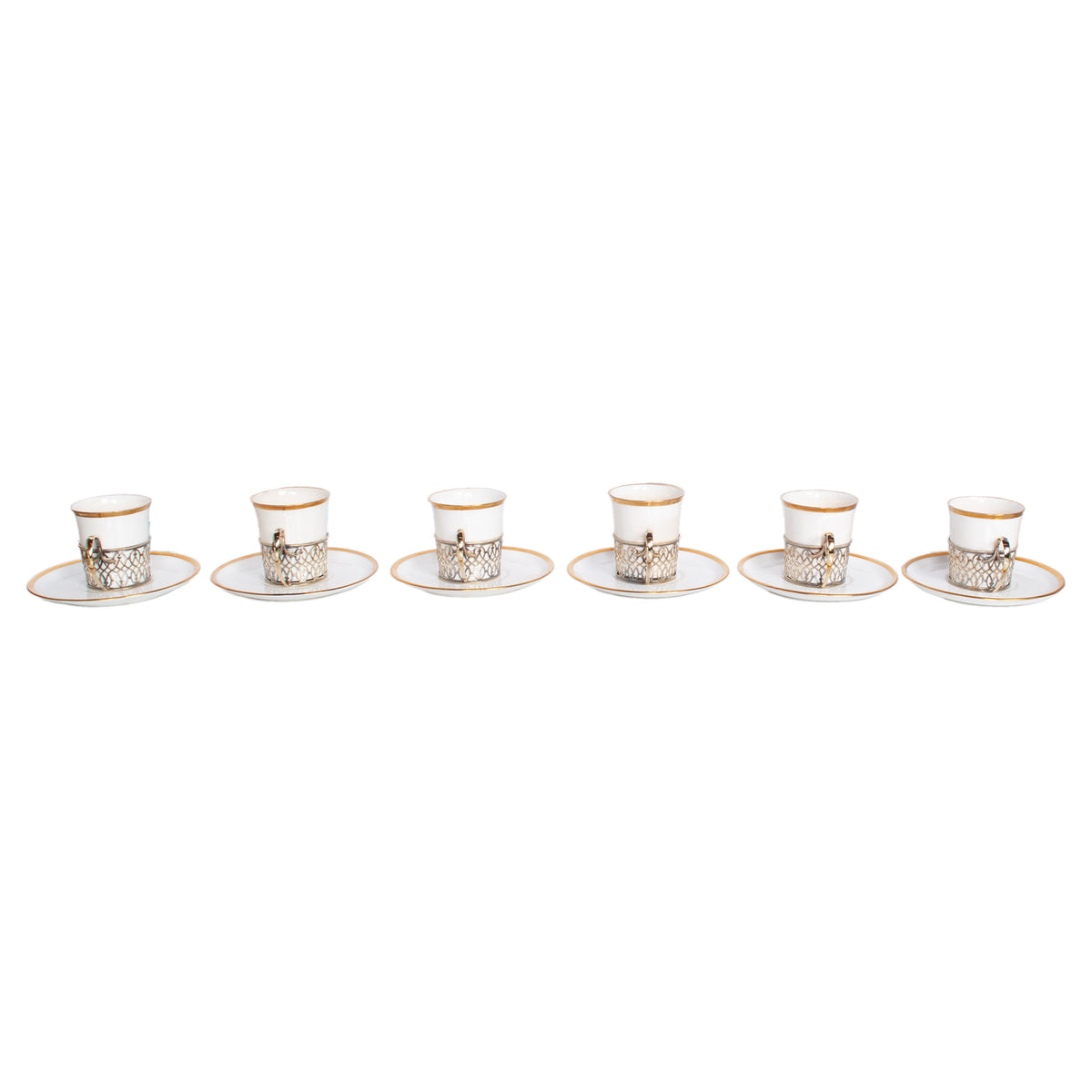 Antique Set of 6 Shelley China Demitasse Cups Saucers Sterling Silver Mappin Webb Birmingham 1919