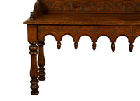 Antique English 19th Century Victorian Carved Oak Hall Window Seat Bench 1890