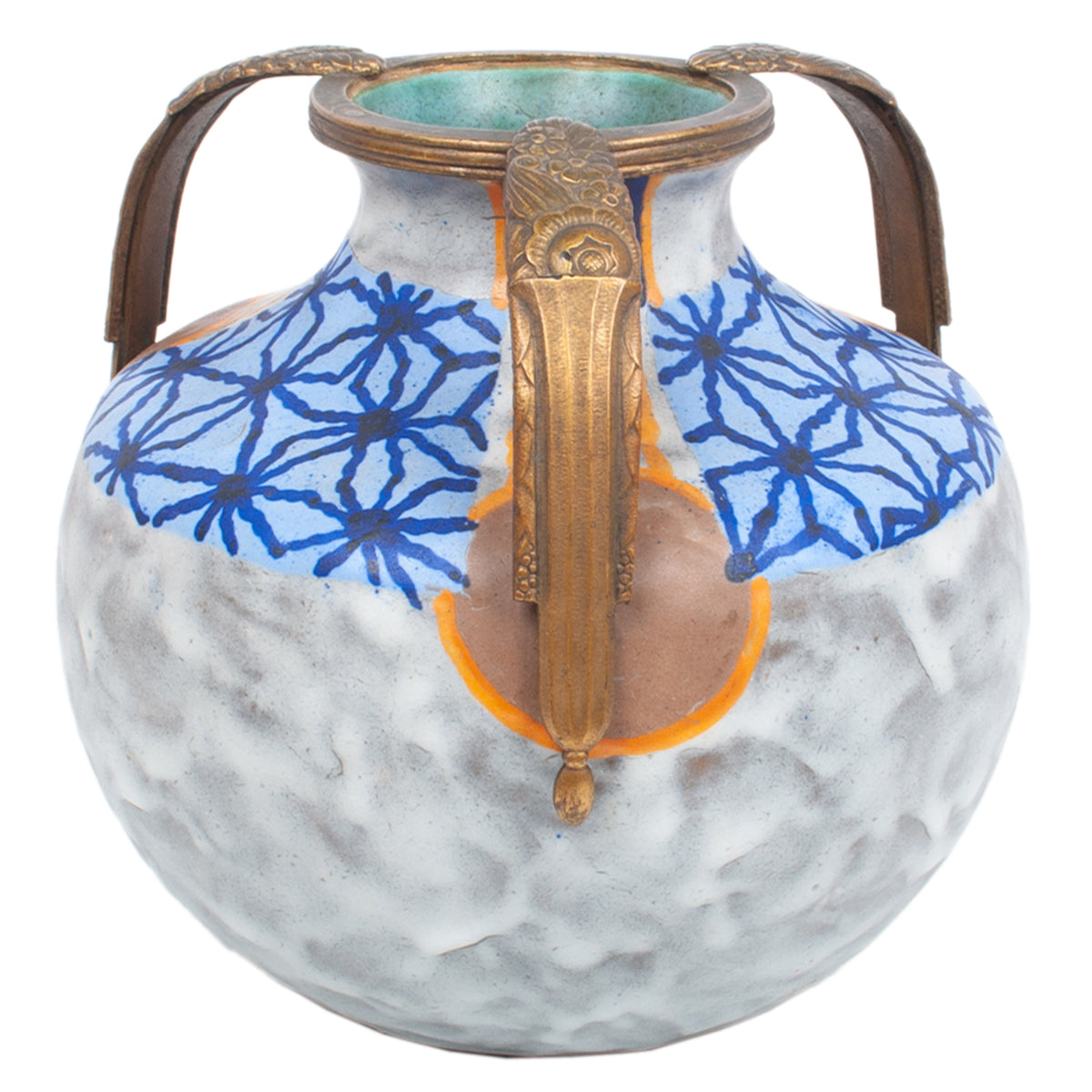 Antique French Art Deco Stoneware Pottery & Gilt Bronze Vase by André Villien 1925