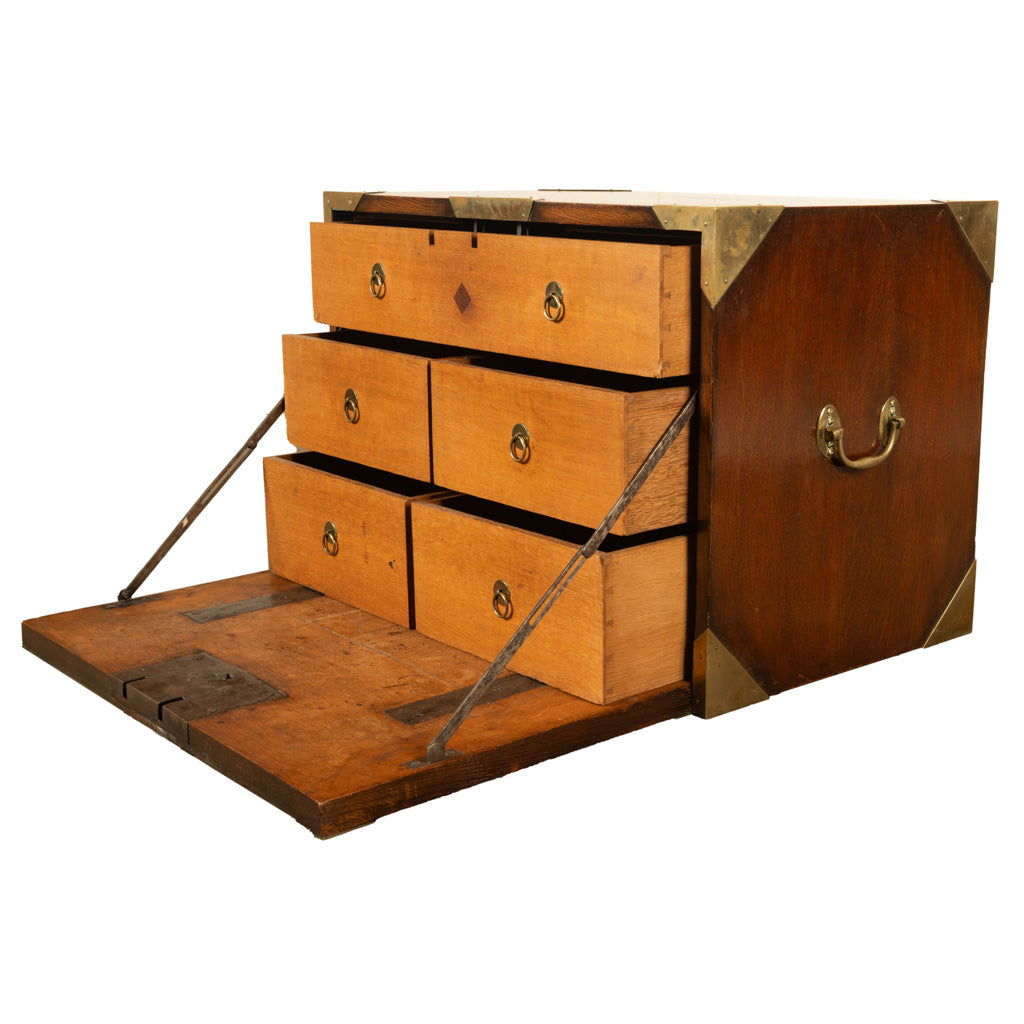 Antique 19th Century Oak Brass Campaign Chest Document Captain's Strong Box 1780