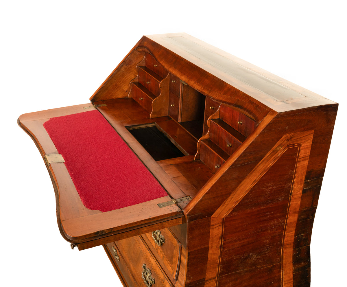 Antique Dutch Rococo Inlaid Marquetry Walnut Bombe Secretary Desk Bureau 1780