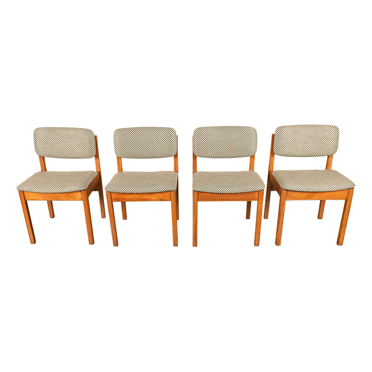 Mid Century Modern Danish Jens Risom Set 4 Teak Dining Chairs 1960 Newly Re-upholstered