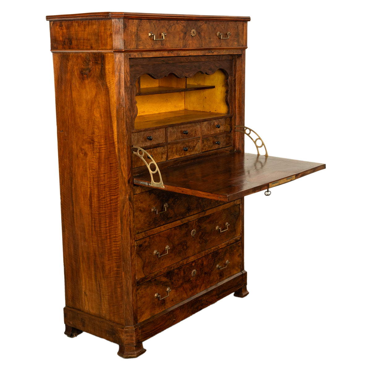 Antique French Charles X Classical Secrétaire à Abattant Desk Chest Walnut 1825