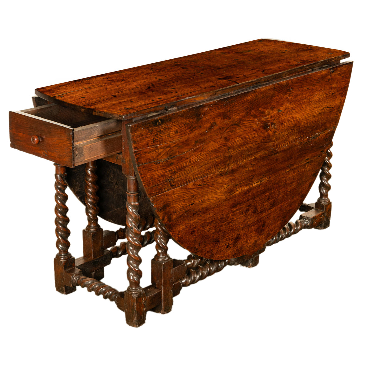 Antique 17th Century William & Mary Oak Barley Twist Gateleg Dining Table 1690