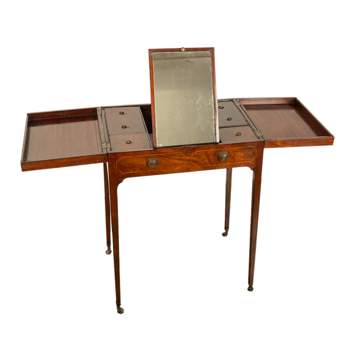 Antique Inlaid Mahogany Georgian Sheraton Folding Vanity Mirror Dressing Table