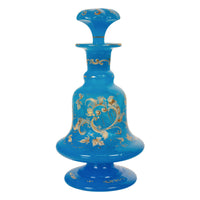 Antique Pair French Blue Opaline Gilded Enamel Glass Perfume Bottles Flacon 1850