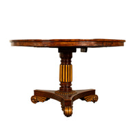 Antique Georgian Regency Amboyna Walnut Parcel Gilt Tilt-Top Breakfast Dining Table Circa 1820