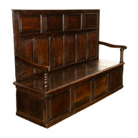 Antique 18th Century Georgian Oak Paneled Box Pub Tavern Settle Bench 1750