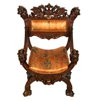 Antique Italian Hand Carved Walnut Renaissance Dragon & Knight Throne Chair 1880