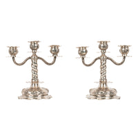 Pair Art Deco Swedish Silver 3 Branch Candelabras Candlesticks C.G.Hallberg 1927