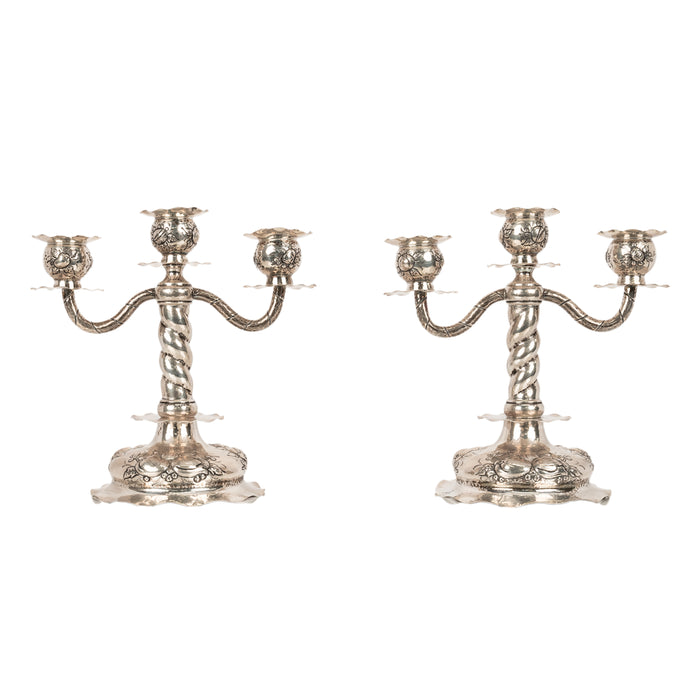 Pair Art Deco Swedish Silver 3 Branch Candelabras Candlesticks C.G.Hallberg 1927