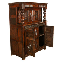 Antique English 17th Century Jacobean Charles I Carved Oak Court Cupboard Cabinet 1630