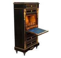 Antique French Napoleon III Mother-Of-Pearl Inlaid Ormolu Marble Top Secretaire Desk Chest 1860