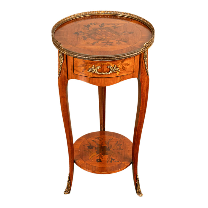 Antique French Louis XV Walnut & Ormolu Marquetry Circular Side Table Stand 1890