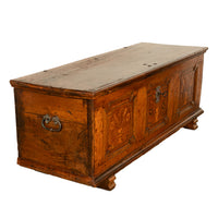 Antique German Baroque Inlaid Marquetry Dowry Chest Coffer Trunk Seat Bench 1700
