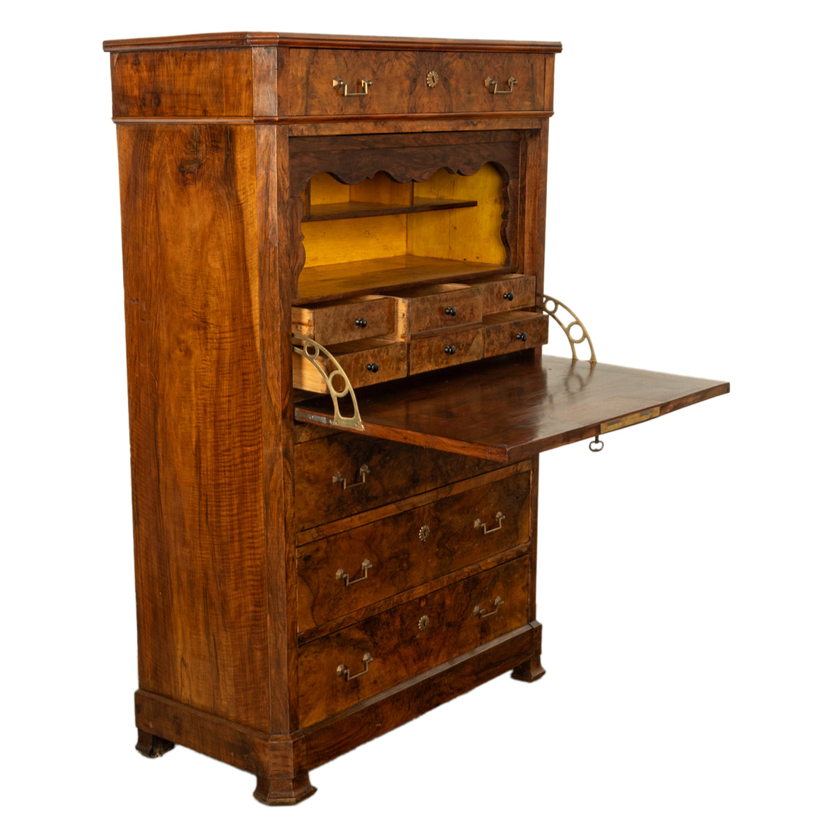 Antique French Charles X Classical Secrétaire à Abattant Desk Chest Walnut 1825