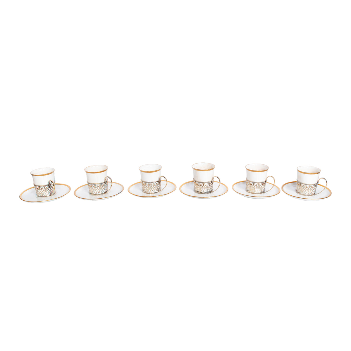 Antique Set of 6 Shelley China Demitasse Cups Saucers Sterling Silver Mappin Webb Birmingham 1919