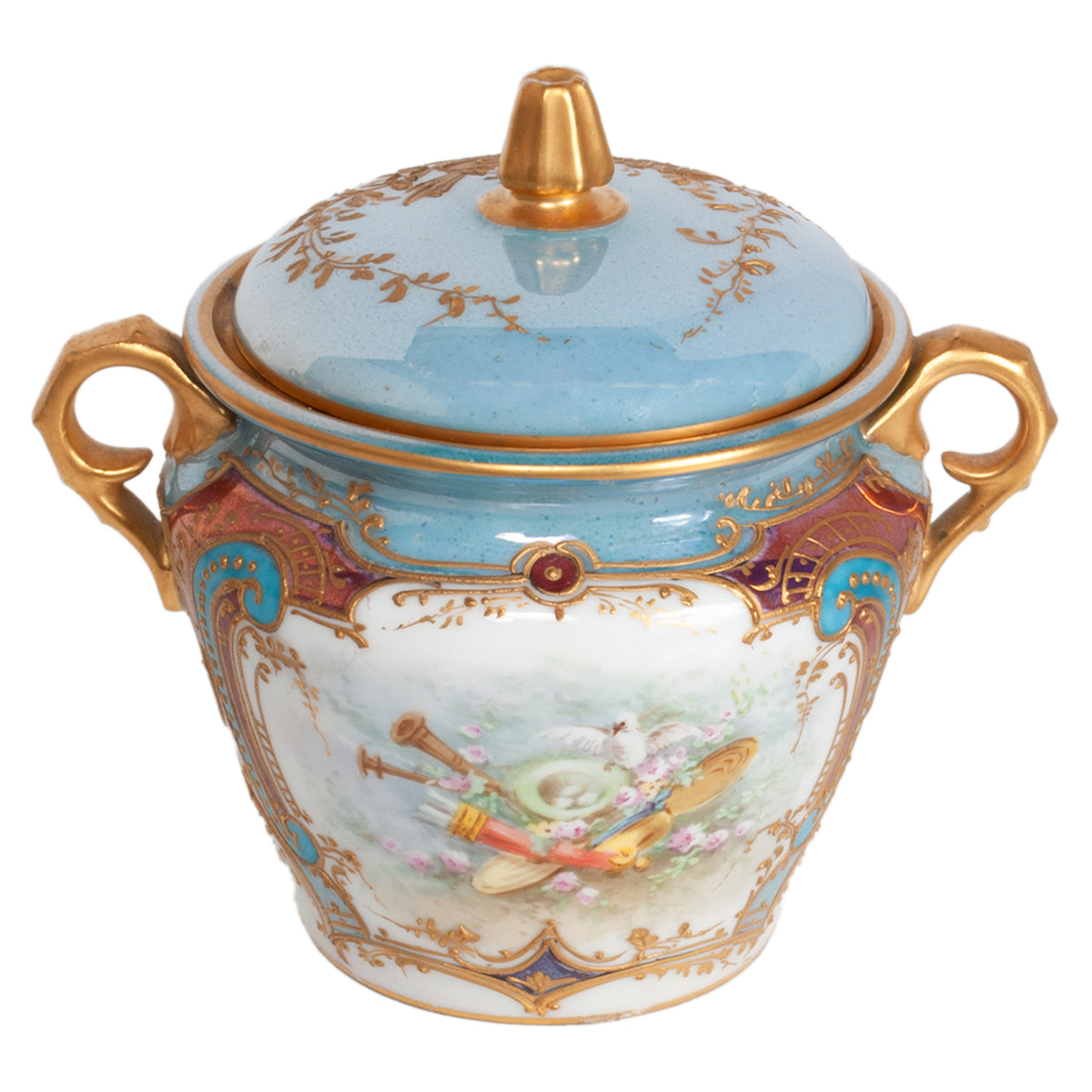Antique French Sevres Handpainted & Gilded Porcelain Neoclassical 8 Piece Tete-a-Tete Tea Set 1900