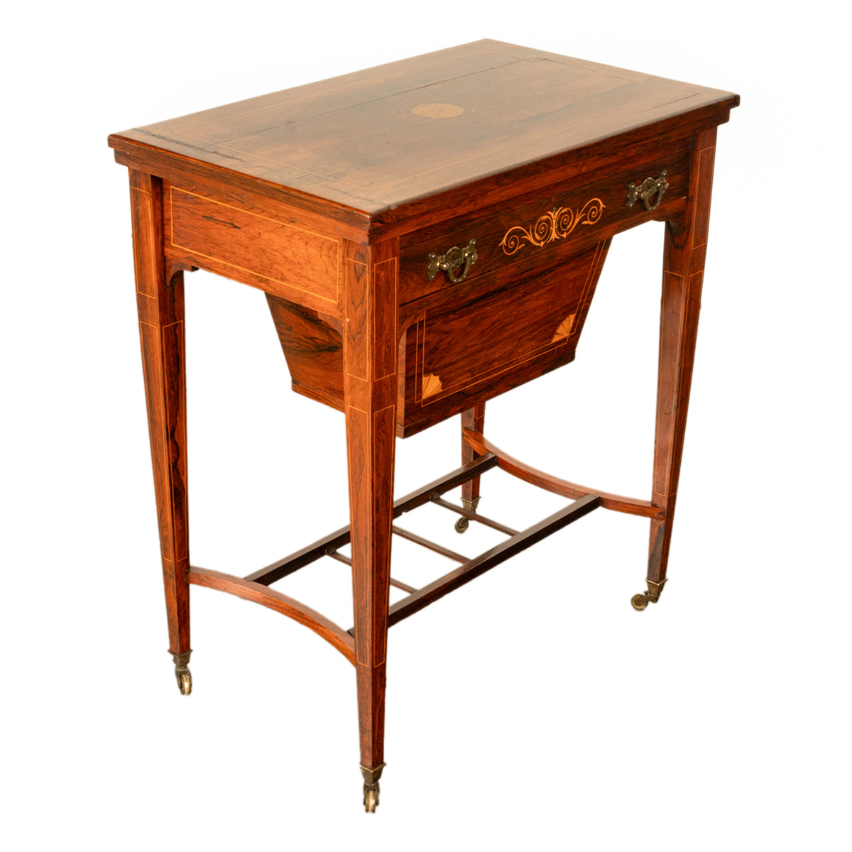 Antique Rosewood Regency Inlaid Chess Backgammon Cribbage Game Sewing Table 1890