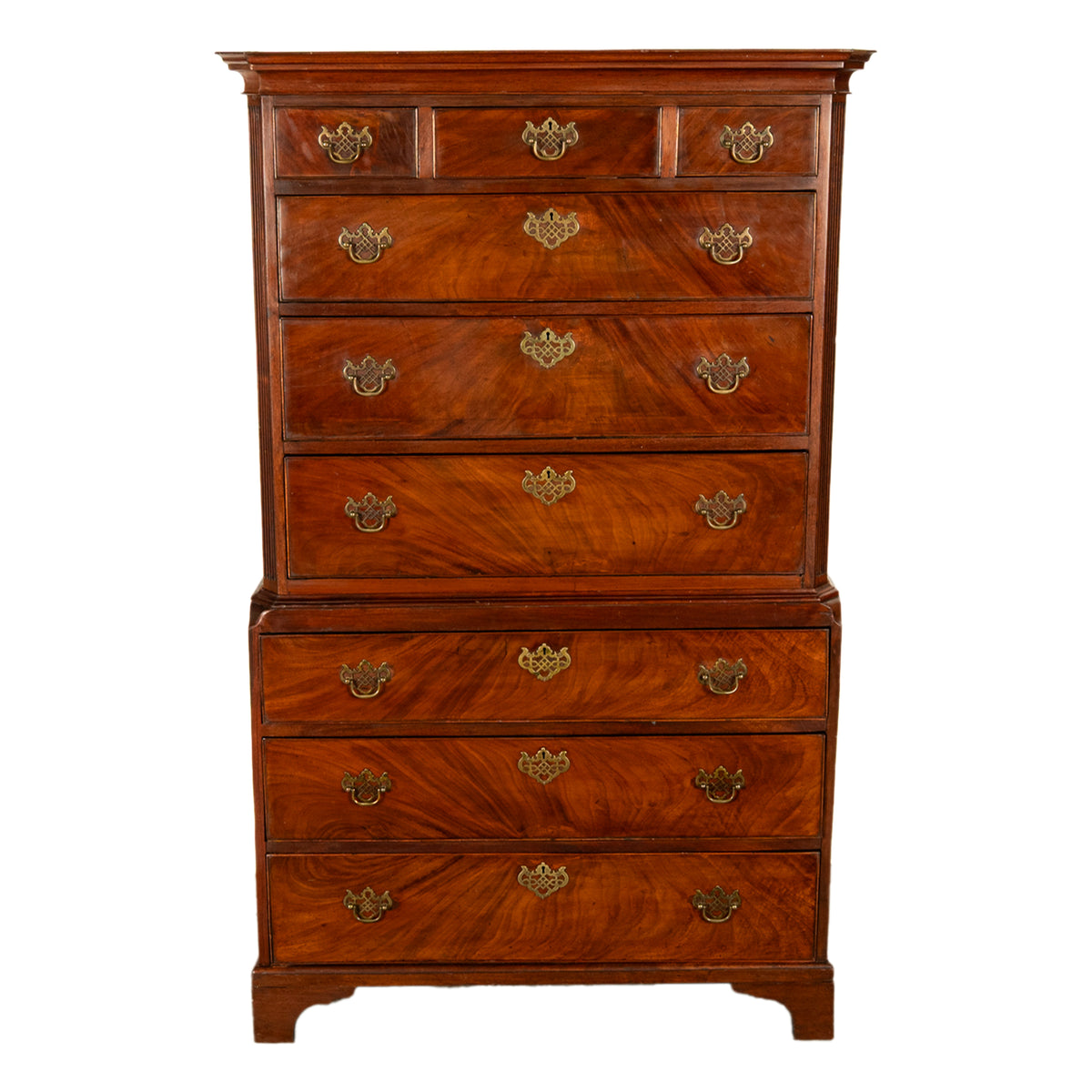 Antique 18th Century Georgian Flame Mahogany Chest on Chest Highboy Dresser 1780