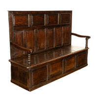 Antique 18th Century Georgian Oak Paneled Box Pub Tavern Settle Bench 1750