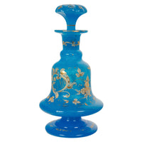 Antique Pair French Blue Opaline Gilded Enamel Glass Perfume Bottles Flacon 1850