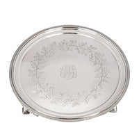 Antique Engraved Sterling Silver Tiffany & Co Footed Salver Tray New York 1870
