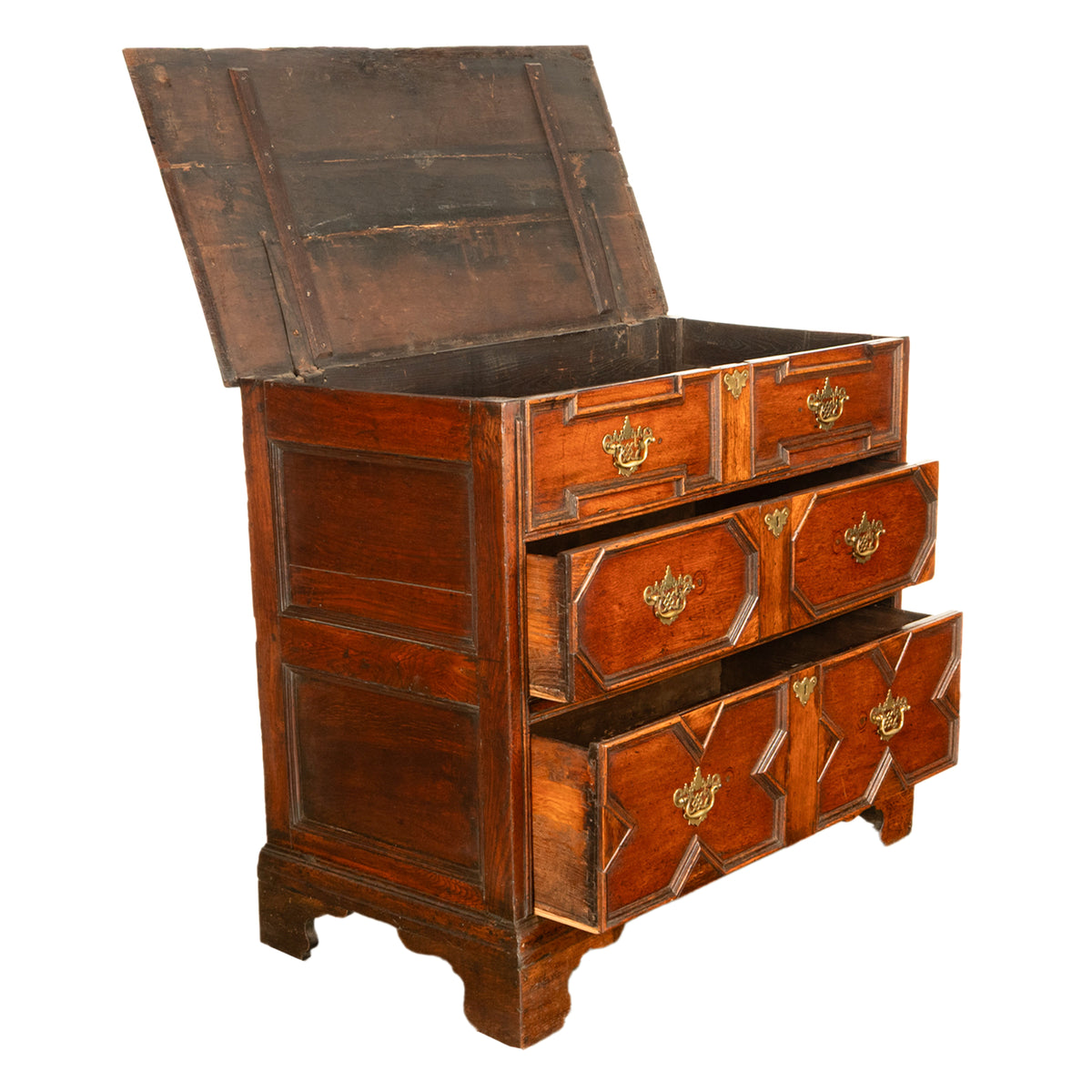 Antique 18th Century William & Mary Oak Geometric Mule Chest of Drawers 1700