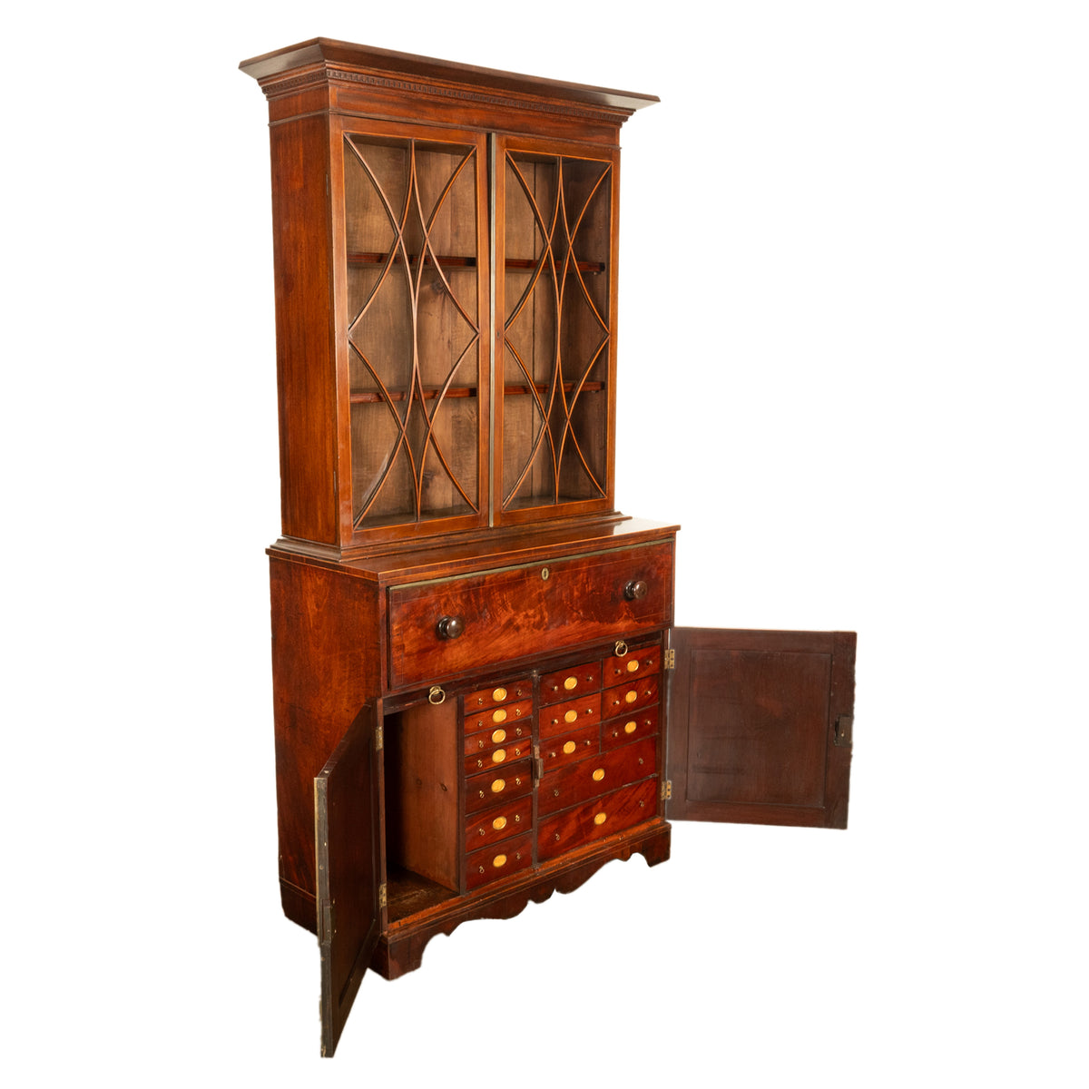 Antique Georgian Mahogany Bookcase Secretary Collectors Doctors Cabinet 1790