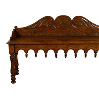 Antique English 19th Century Victorian Carved Oak Hall Window Seat Bench 1890