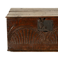 Antique 17th Century Charles II Carved Oak Bible Document Box 6 Plank Trunk 1680
