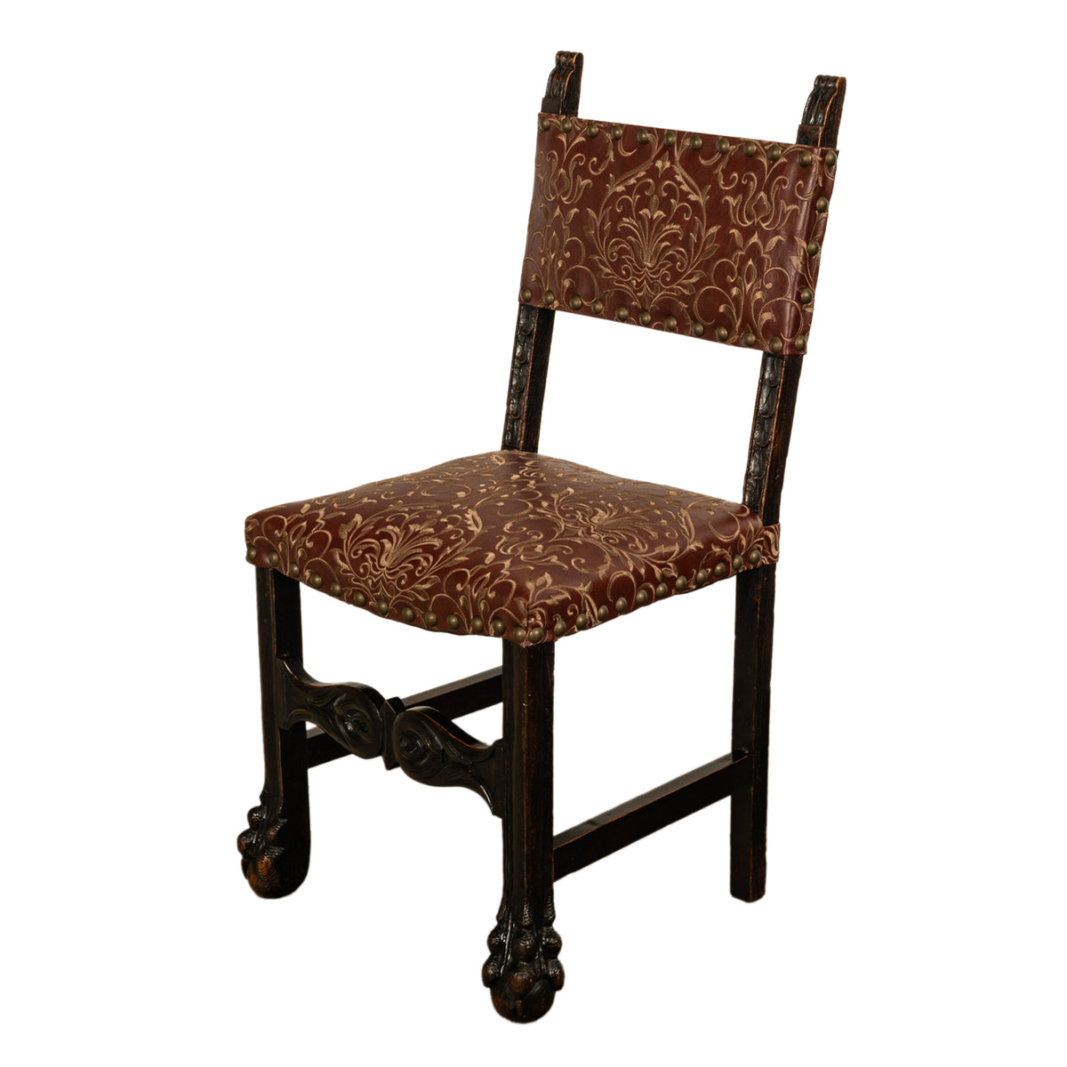 Antique Spanish Baroque Hand-Carved Walnut & Iron Trestle Desk & Chair 1860