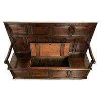 Antique 18th Century Georgian Oak Paneled Box Pub Tavern Settle Bench 1750
