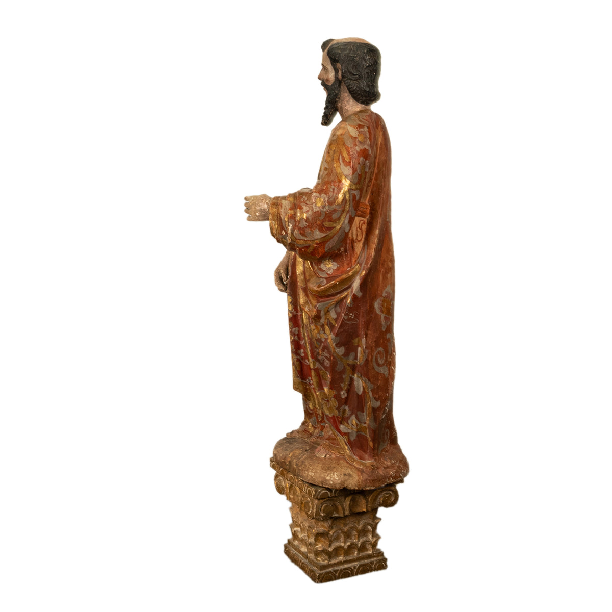 Antique 18th Century Spanish Colonial Lifesize Saint Paul Carved Estofado Statue Santo 1750