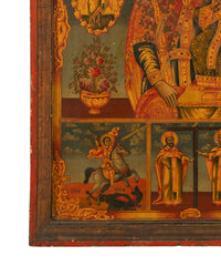 Antique 19th C Greek Orthodox Icon Virgin Mary & Jesus St. George & Dragon 1800