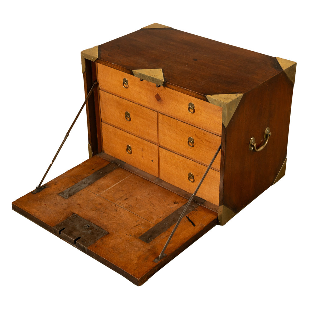 Antique 19th Century Oak Brass Campaign Chest Document Captain's Strong Box 1780