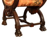 Antique Italian Hand Carved Walnut Renaissance Dragon & Knight Throne Chair 1880