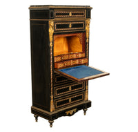 Antique French Napoleon III Mother-Of-Pearl Inlaid Ormolu Marble Top Secretaire Desk Chest 1860