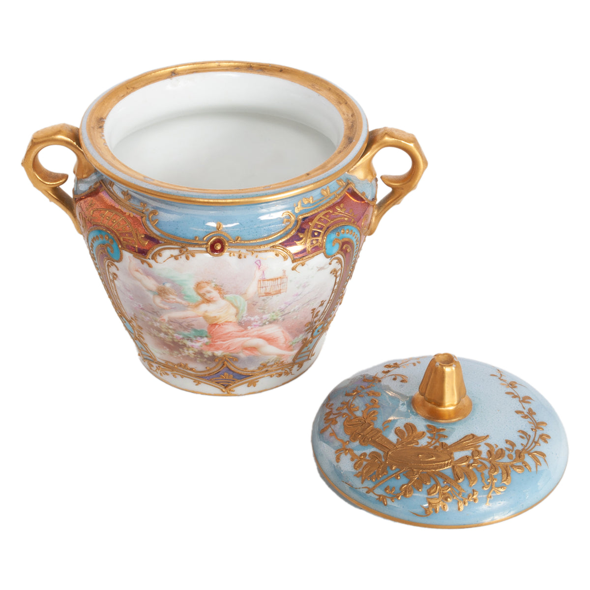 Antique French Sevres Handpainted & Gilded Porcelain Neoclassical 8 Piece Tete-a-Tete Tea Set 1900