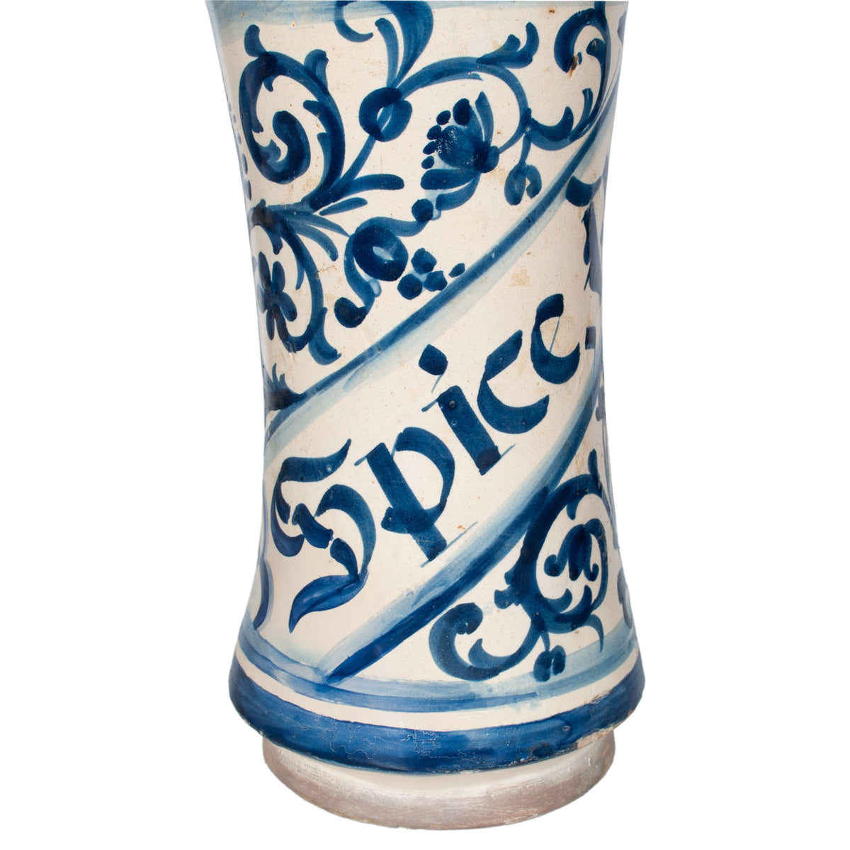 Pair Antique 17th Century Spanish Blue & White Pottery Albarelli Apothecary Jars 1680