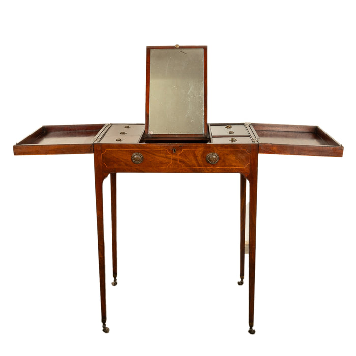 Antique Inlaid Mahogany Georgian Sheraton Folding Vanity Mirror Dressing Table