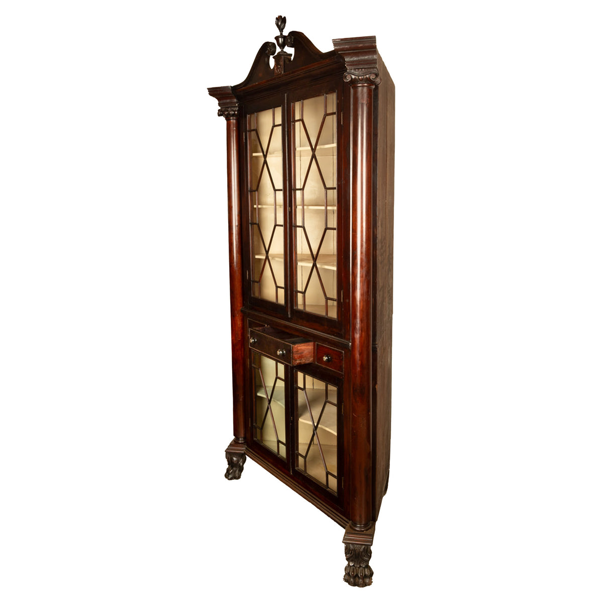 Antique American Mahogany Federal Carved Corner Cabinet East Tennessee 1820